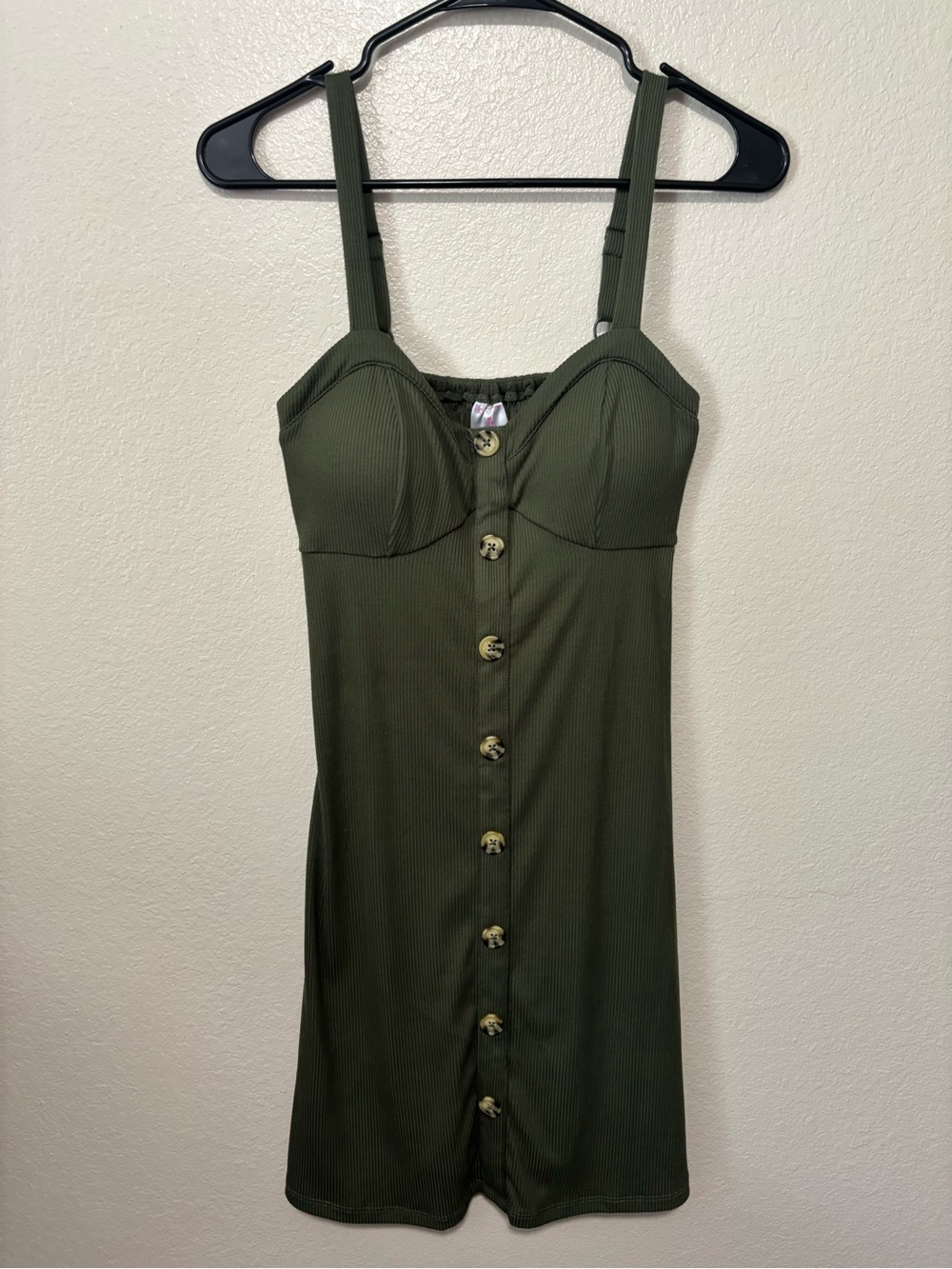 Olive Green Ribbed Button-Front Mini Dress size medium